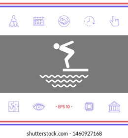 Swimmer on a springboard, Jumping into the water - icon