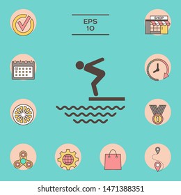 Swimmer on a springboard, Jumping into the water - icon