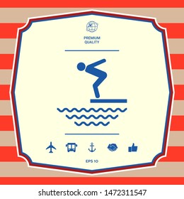 Swimmer on a springboard, Jumping into the water - icon
