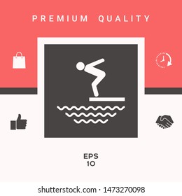 Swimmer on a springboard, Jumping into the water - icon