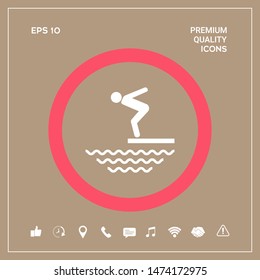 Swimmer on a springboard, Jumping into the water - icon