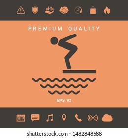 Swimmer on a springboard, Jumping into the water - icon