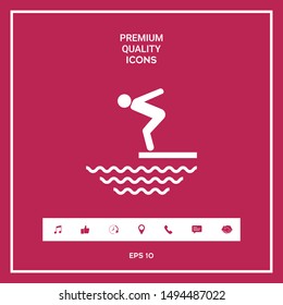 Swimmer on a springboard, Jumping into the water - icon