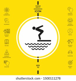 Swimmer on a springboard, Jumping into the water - icon