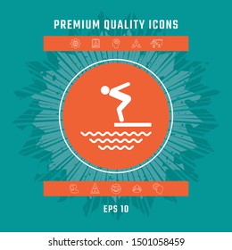 Swimmer on a springboard, Jumping into the water - icon