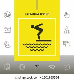 Swimmer on a springboard, Jumping into the water - icon