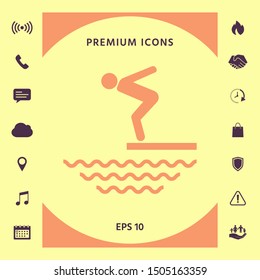 Swimmer on a springboard, Jumping into the water - icon