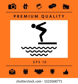 Swimmer on a springboard, Jumping into the water - icon