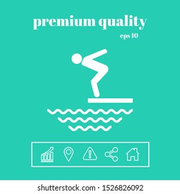 Swimmer on a springboard, Jumping into the water - icon