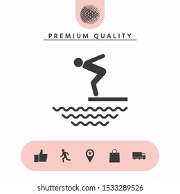 Swimmer on a springboard, Jumping into the water - icon