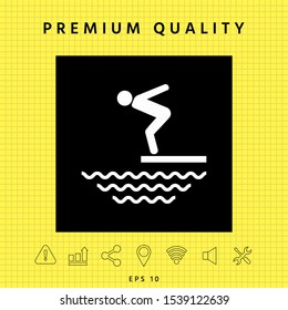 Swimmer on a springboard, Jumping into the water - icon