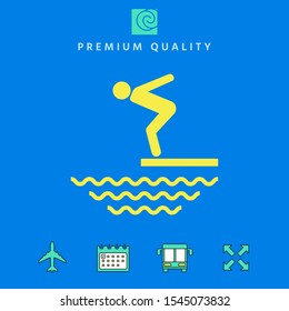 Swimmer on a springboard, Jumping into the water - icon