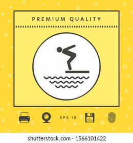 Swimmer on a springboard, Jumping into the water - icon