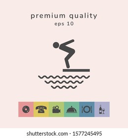 Swimmer on a springboard, Jumping into the water - icon