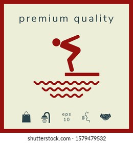 Swimmer on a springboard, Jumping into the water - icon