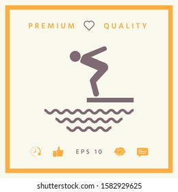 Swimmer on a springboard, Jumping into the water - icon