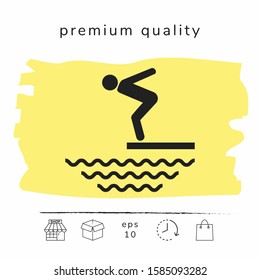 Swimmer on a springboard, Jumping into the water - icon