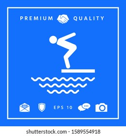 Swimmer on a springboard, Jumping into the water - icon
