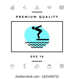 Swimmer on a springboard, Jumping into the water - icon