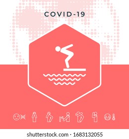 Swimmer on a springboard, Jumping into the water - icon
