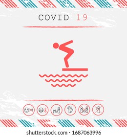 Swimmer on a springboard, Jumping into the water - icon