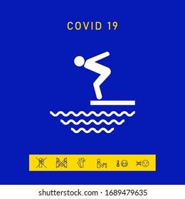 Nadador en un trampolín, saltando al agua - icono