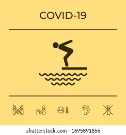Nadador en un trampolín, saltando al agua - icono