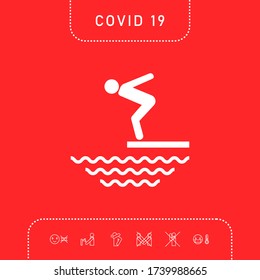 Swimmer on a springboard, Jumping into the water - icon
