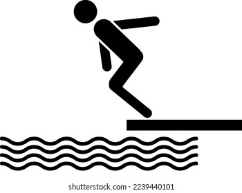 Swimmer on a springboard, Jumping into the water icon illustration..eps