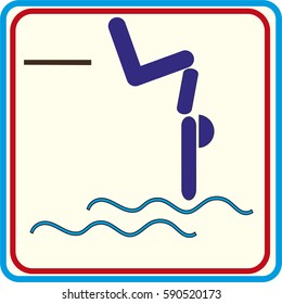 Swimmer on a springboard, Jumping into the water - icon.