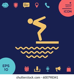 Swimmer on a springboard, Jumping into the water - icon