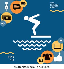 Swimmer on a springboard, Jumping into the water - icon