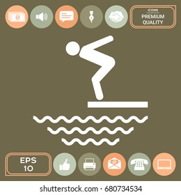 Swimmer on a springboard, Jumping into the water - icon
