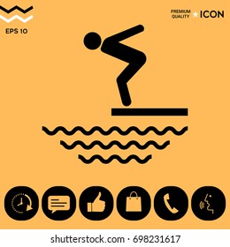 Swimmer on a springboard, Jumping into the water - icon