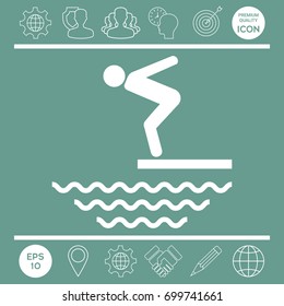 Swimmer on a springboard, Jumping into the water - icon