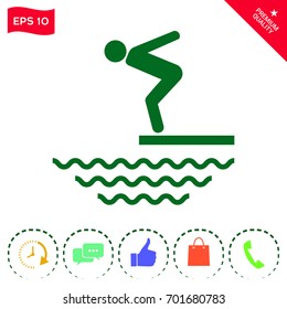 Swimmer on a springboard, Jumping into the water - icon