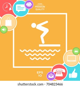 Swimmer on a springboard, Jumping into the water - icon