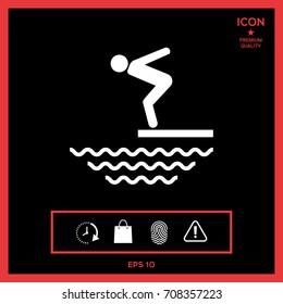 Swimmer on a springboard, Jumping into the water - icon