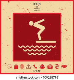 Swimmer on a springboard, Jumping into the water - icon