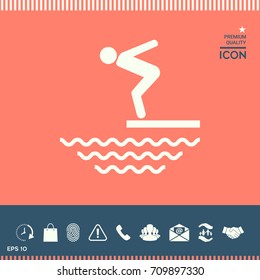 Swimmer on a springboard, Jumping into the water - icon