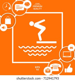 Swimmer on a springboard, Jumping into the water - icon