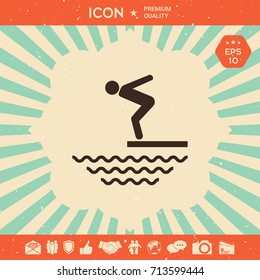 Swimmer on a springboard, Jumping into the water - icon