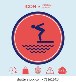 Swimmer on a springboard, Jumping into the water - icon