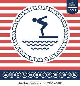 Swimmer on a springboard, Jumping into the water - icon