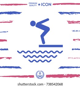 Swimmer on a springboard, Jumping into the water - icon