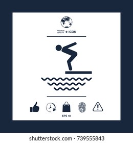 Swimmer on a springboard, Jumping into the water - icon