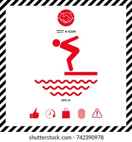 Swimmer on a springboard, Jumping into the water - icon