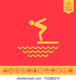 Swimmer on a springboard, Jumping into the water - icon