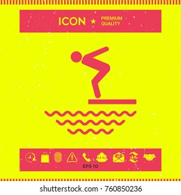 Swimmer on a springboard, Jumping into the water - icon