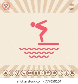 Swimmer on a springboard, Jumping into the water - icon